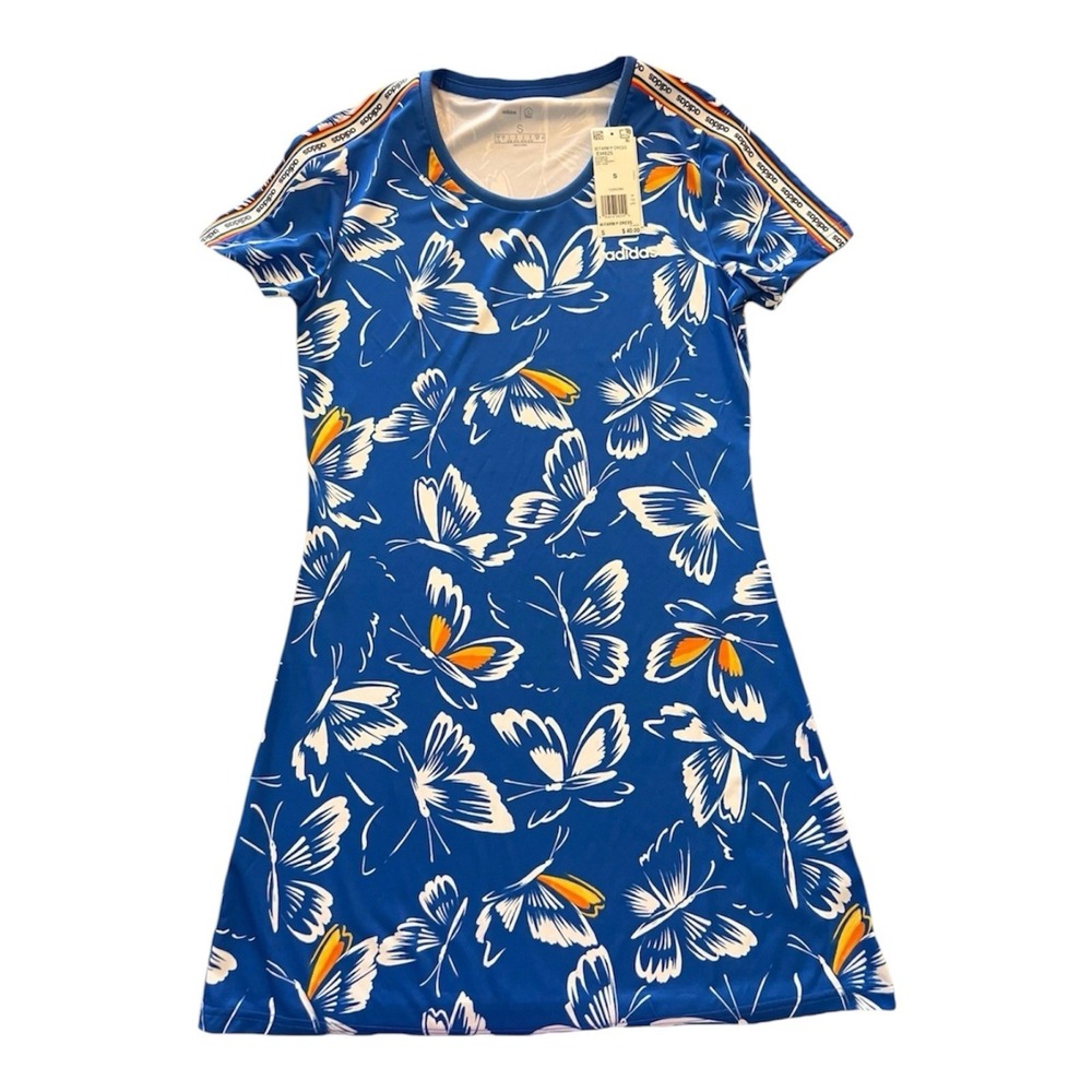 Adidas The FARM Company Butterfly Print Blue T-Shirt Dress Small EH4920
